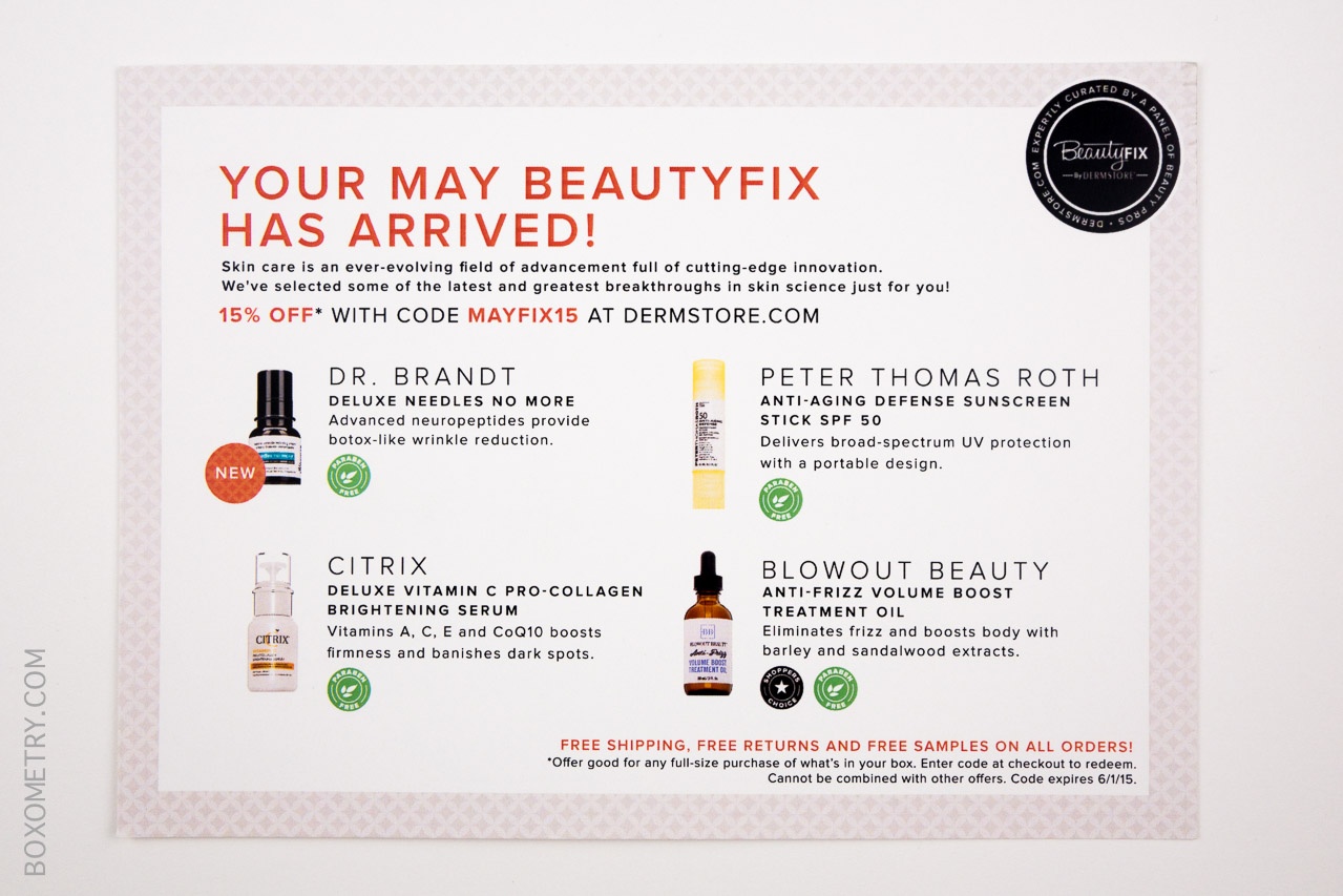 BeautyFIX Box May 2015 Detail Card Front