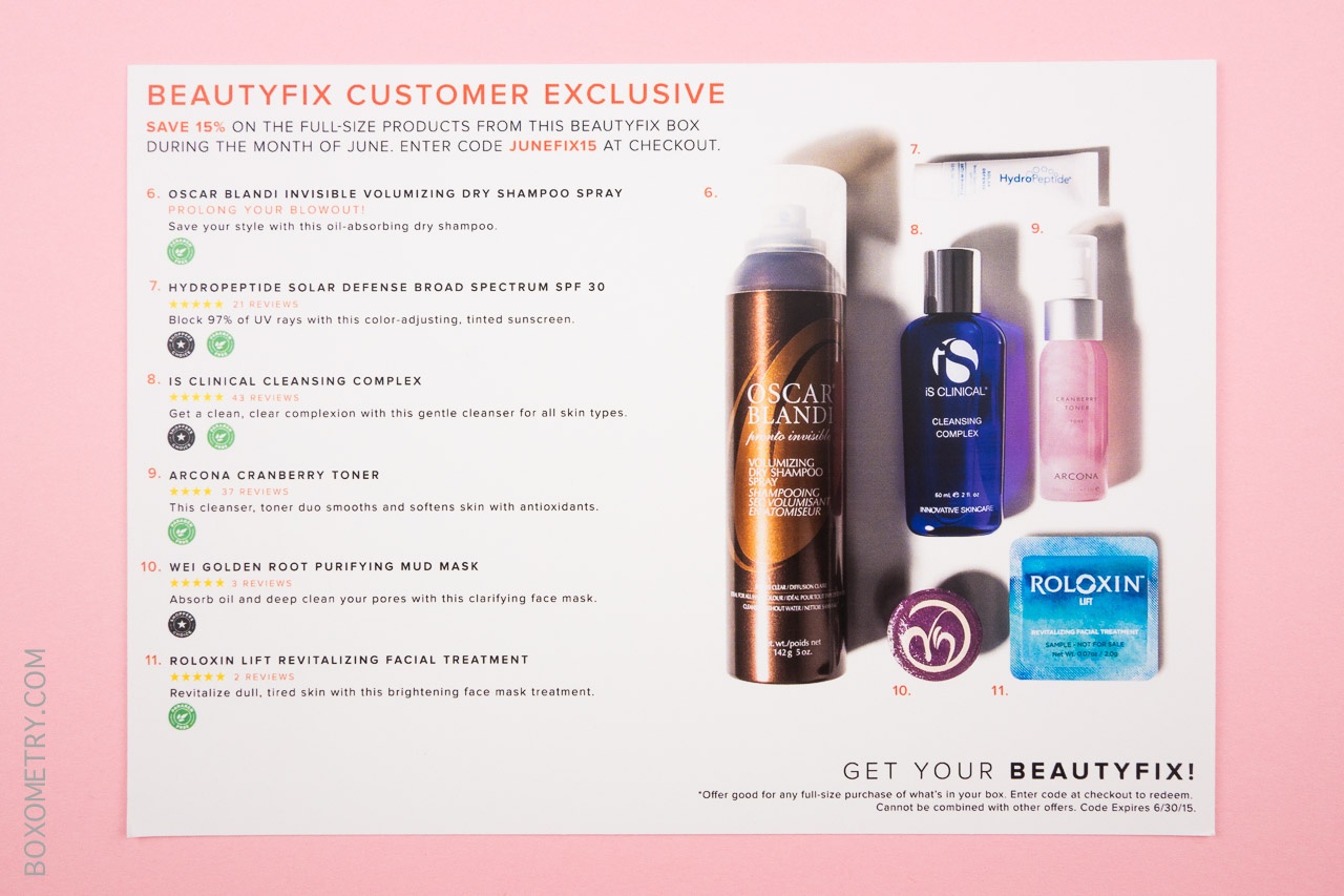 Boxometry BeautyFIX June 2015 Review - Detail Card Back