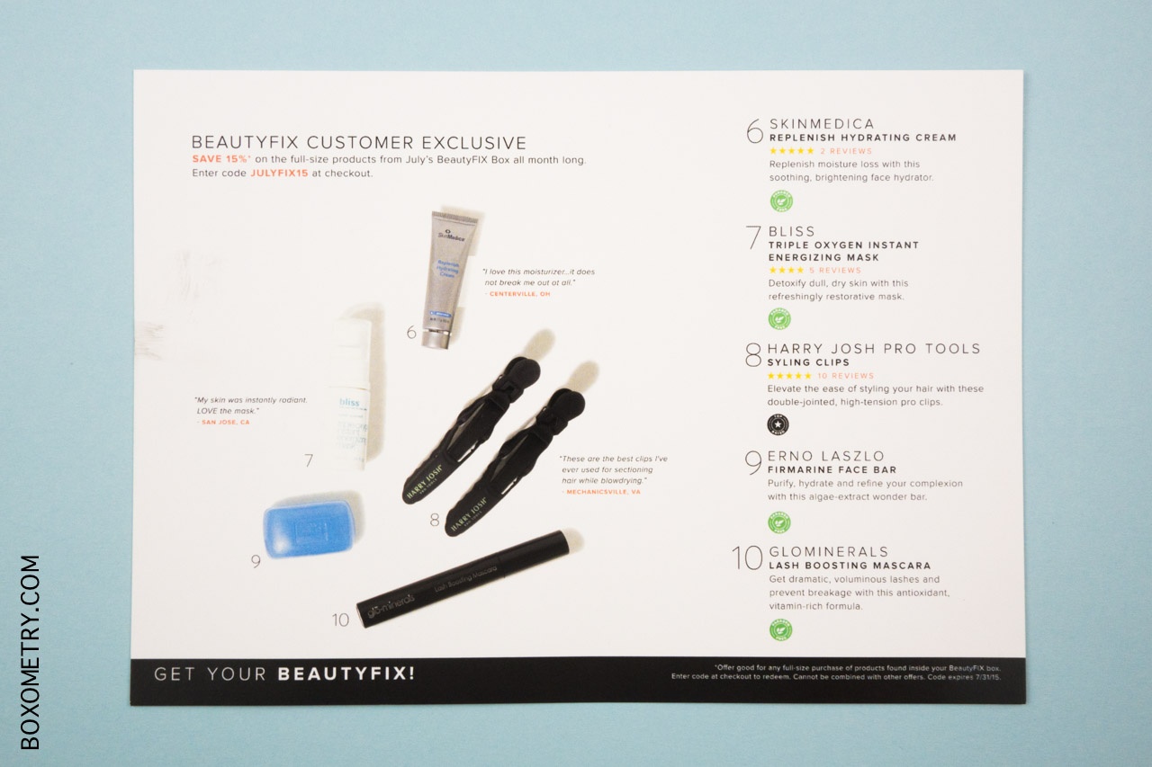 Boxometry BeautyFIX July 2015 Review - Detail Card Back