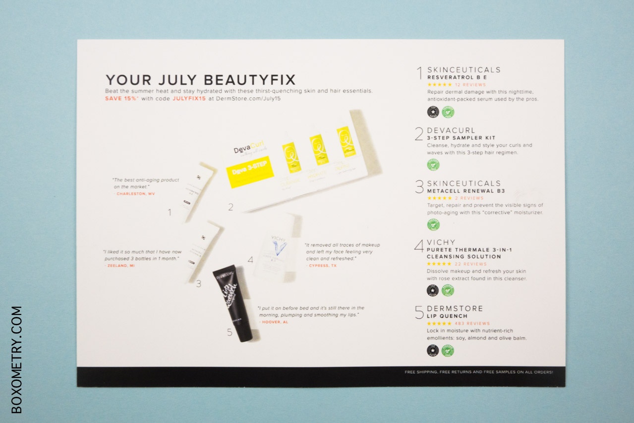Boxometry BeautyFIX July 2015 Review - Detail Card Front