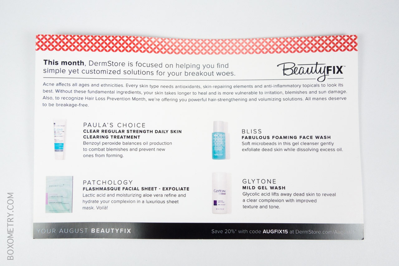 Boxometry BeautyFIX August 2015 Review - Detail Card Front