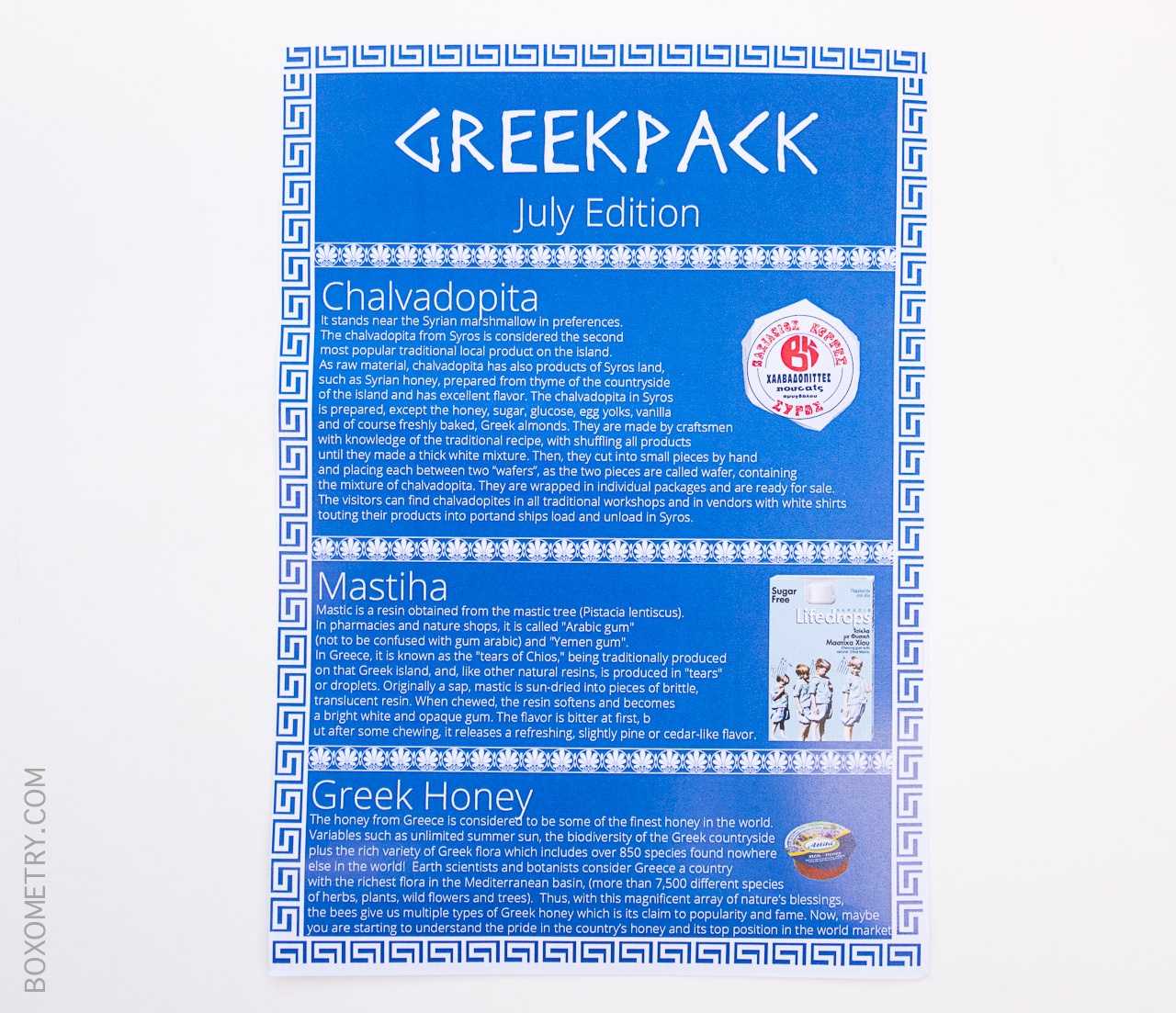 Boxometry July 2015 GreekPack Review - Detail Card Front