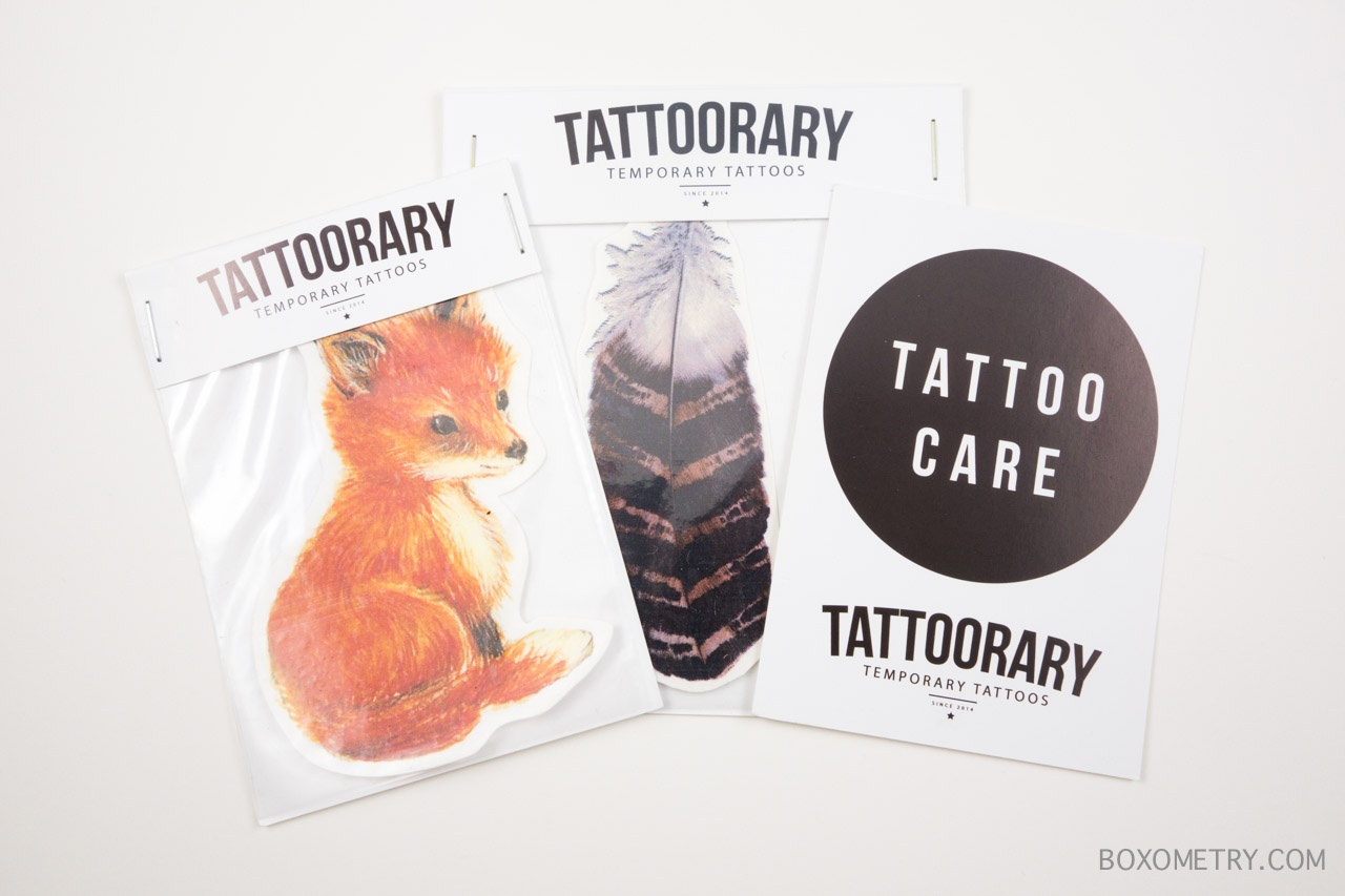 Boxometry Kairos July 2015 Review - Little Fox & Striped Feather Tattoos (Tattoorary)