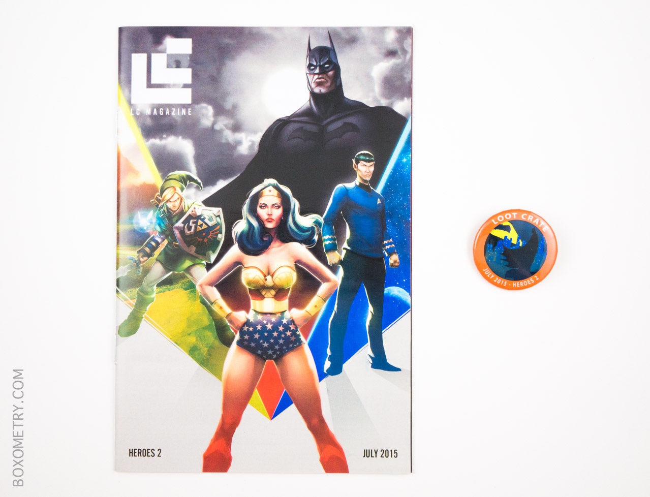 Boxometry Loot Crate July 2015 Review - Mini Magazine and Heroes 2 Pin