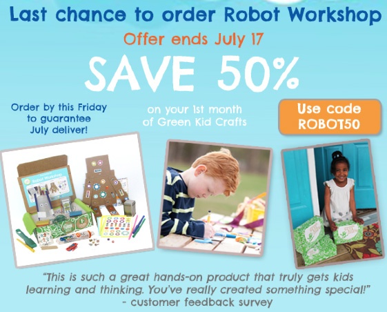 Green Kid Crafts July ROBOT50 Coupon