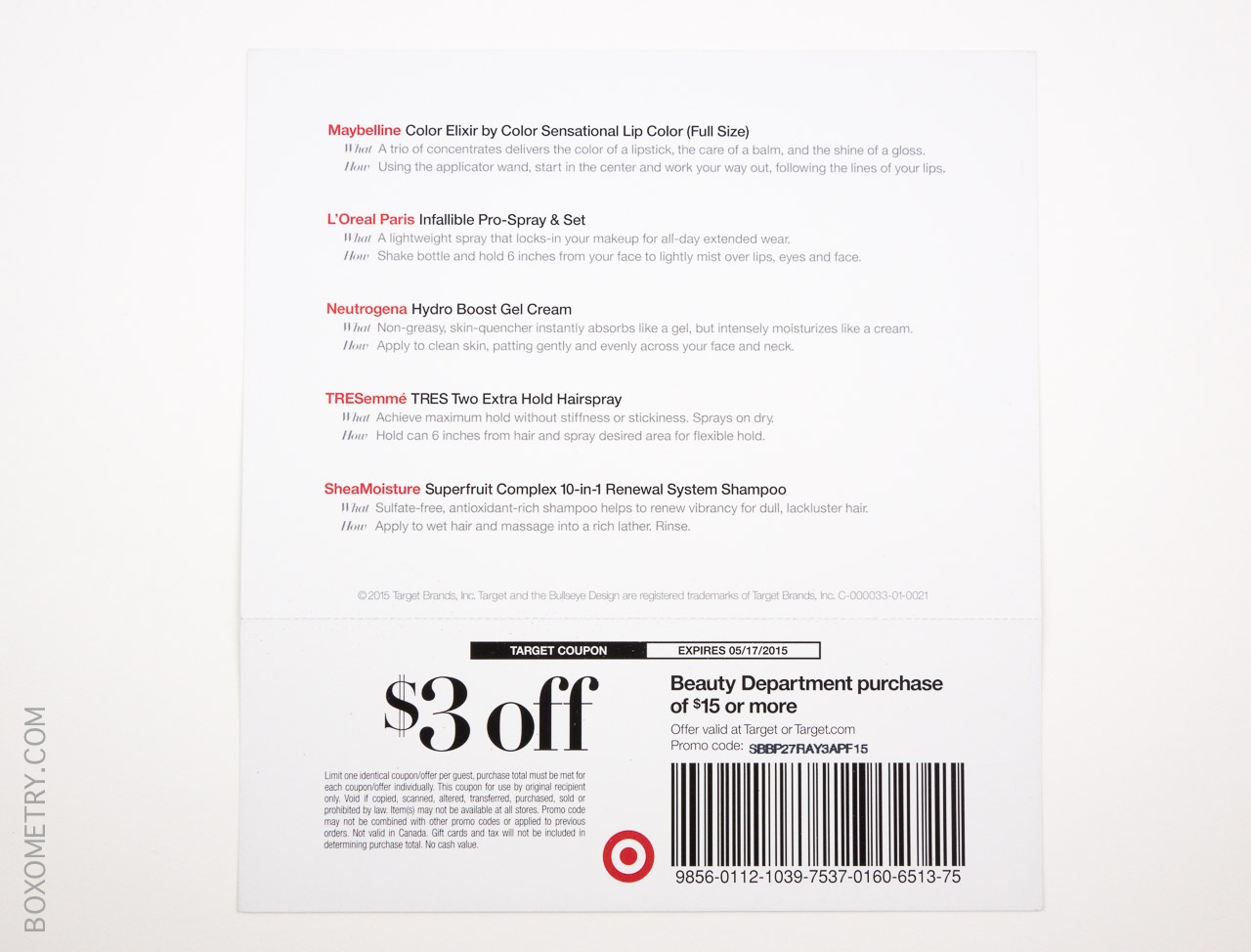 Spring 2015 Target Beauty Box Detail Card