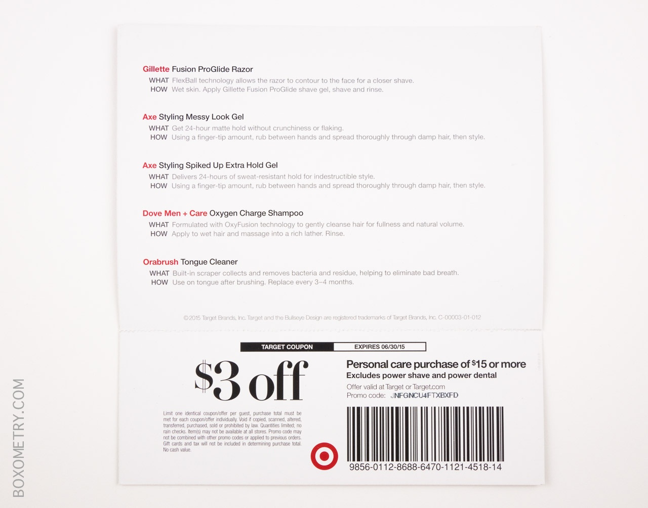 Boxometry Target Beauty Box Summer 2015 Men's Box Review - Detail Card